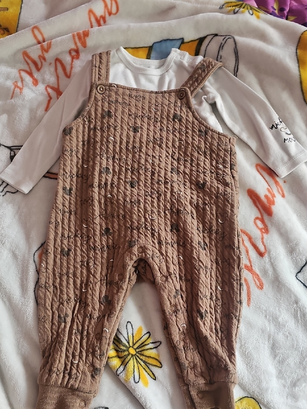 Disney Quilted Tan Brown Overalls with Adjustable Straps